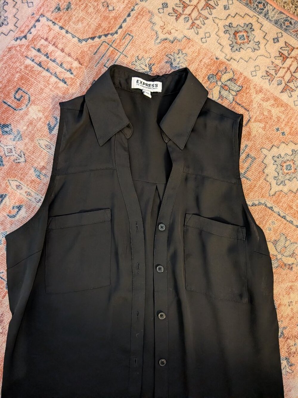 Sheer Black Sleeveless Button-down